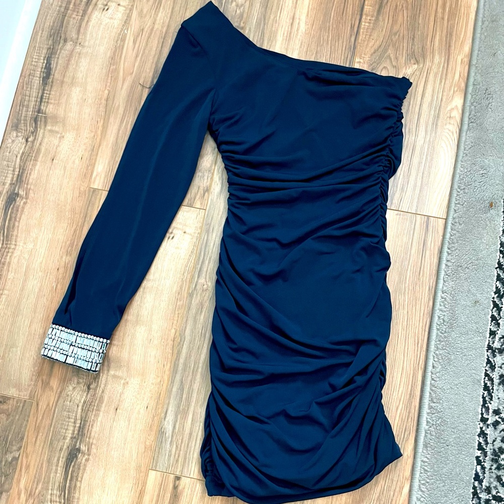 Bondage one shoulder navy blue dress medium